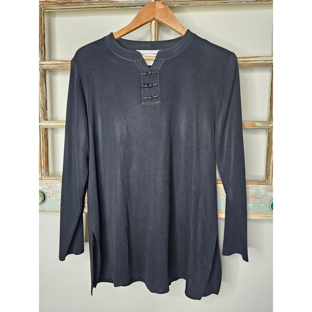 Vintage MIsook Long-Sleeve Pullover Black Tunic Side Vents Size Medium